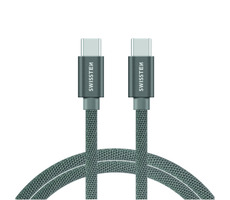 SWISSTEN TEXTILE dátový kábel USB-C - USB-C 2m strieborná