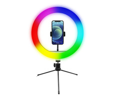Powerton WPRL1RGB - Kruhové svetlo 10&quot; RGB LED malé / nastavenie teploty a svietivosť &amp; držiak telefónu a tripod