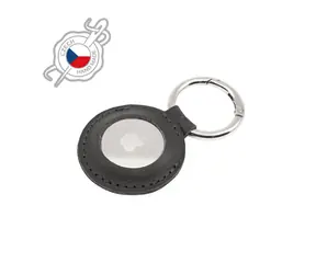 FIXED Case for AirTag Puzdro z pravej hovädzej kože s karabínou čierna