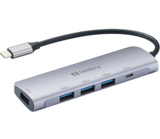 Sandberg Saver USB-C HUB strieborná / 4x USB 3.0