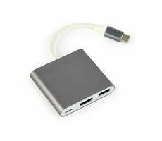 Gembird A-CM-HDMIF-02-SG sivá / HUB 3v1 / USB-A / HDMI / USB-C
