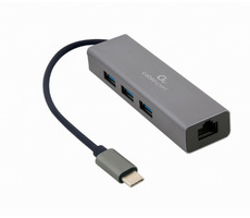Gembird A-CMU3-LAN-01 sivá / gigabitový sieťový adaptér / 1x LAN / 3x USB 3.0 HUB / USB-C