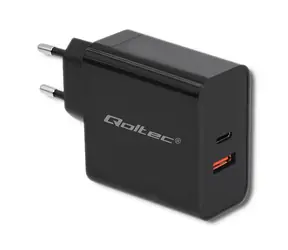 Qoltec 51716 adaptér 63W čierna / 5-20V / 1.5-3A / USB typ C PD / USB QC 3.0
