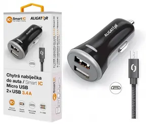 Aligator Chytrá nabíjačka do auta 3.4A čierna / 2xUSB / smart IC / micro USB kábel 2A