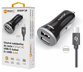 Aligator Chytrá nabíjačka do auta 3.4A čierna + USB-C kábel / 2xUSB / smart IC