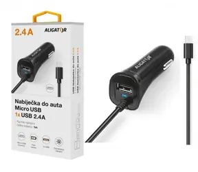Aligator Nabíjačka do auta s MicroUSB a USB výstupom 2.4A (CHA0027) čierna / Turbo charge