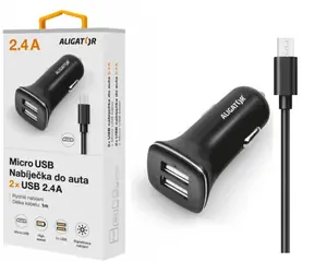 Aligator Nabíjačka do auta s microUSB káblom a 2xUSB výstupom 2.4A čierna / Turbo charge
