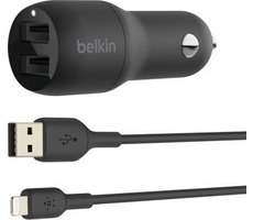 BELKIN CCD001bt1MBK dual car cahrge čierna / nabíjačka do auta USB + kábel / lighting / 24W / 1m