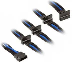 SilverStone kábel 4-pin Molex > 4x SATA rozšírenie 30cm čierno-modrá / individuálne pletené vlákna