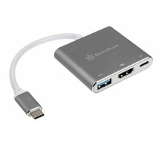 SilverStone EP08C USB-C Adaptér strieborná / 1x USB-C + 1x USB 3.1 + 1x HDMI