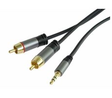 PremiumCord HQ tienený kábel stereo Jack 3.5mm-2xCINCH samec-samec 3m