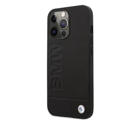 BMW Leather Hot Stamp Zadný Kryt pre Apple iPhone 14 Pro Max čierna