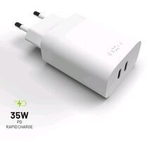 FIXED Sieťová nabíjačka s 2x USB-C výstupom a podpora PD biela / 35W