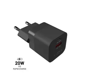 FIXED Mini Sieťová nabíjačka s USB-C a USB výstupom (FIXC20M-CU-BK) čierna / podpora PD / QC 3.0 / 20W