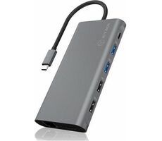 Icy Box IB-DK4050-CPD šedo-čierna / USB-C Dokovacia stanica / USB-C / 2x HDMI / DP / SD / microSD / RJ45