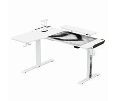 ULTRADESK WINGER biela / Herný elektrický nastaviteľný stôl / 155 x 60 x 75-122 cm / držiak slúchadiel&amp;nápojov / RGB