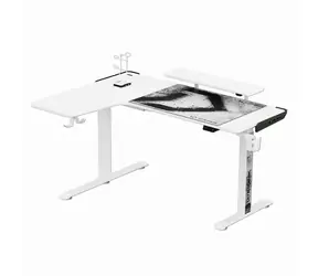 ULTRADESK WINGER biela / Herný elektrický nastaviteľný stôl / 155 x 60 x 75-122 cm / držiak slúchadiel&amp;nápojov / RGB
