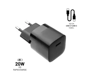 FIXED Mini Set sieťovej nabíjačky s USB-C výstupom a USB-C/USB-C kábel 20W 1 m čierna / PD