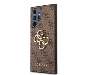 Guess PU 4G Metal Logo Zadný Kryt pre Samsung Galaxy S23 Ultra hnedá