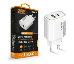 Aligator sieťová nabíjačka USB biela / USB / USB-C / 20W / Power delivery