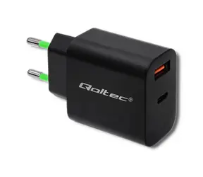 Qoltec 51713 USB - C + USB sieťový adaptér 18W čierna / 5-12V / 1.5 - 3A / USB-C 3.0 / USB 3.0 