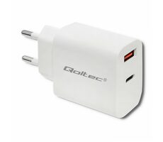 Qoltec 51714 USB + USB - C sieťový adaptér 18 W biela / 5-12V / 1.5 - 3A / USB-C 3.0 / USB 3.0