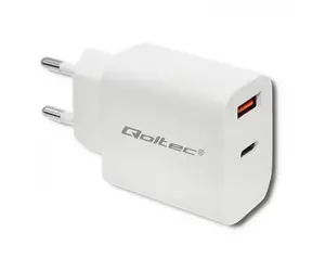 Qoltec 51714 USB + USB - C sieťový adaptér 18 W biela / 5-12V / 1.5 - 3A / USB-C 3.0 / USB 3.0