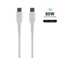 FIXED Liquid silicone Nabíjací a dátový kábel s konektormi USB-C/USB-C a podporou PD 1.2m biela / USB 2.0 / 60W 