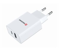 SWISSTEN sieťový adaptér GaN Power Delivery USB-A/USB-C biela / 30W