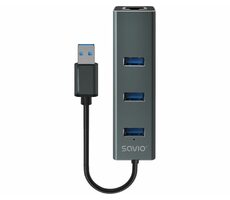 SAVIO AK-57 USB adaptér / 3x USB-A 3.0 / RJ45