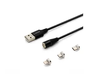 SAVIO CL-155 kábel s vymeniteľnými magnetickými konektormi USB - USB-C &amp; microUSB &amp; Lightning 2m čierna
