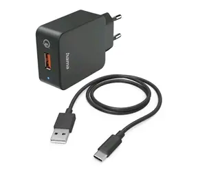Hama USB nabíjačka s káblom čierna / 1x USB-A / QC / 19.5W