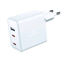 Swissten sieťový adaptér GaN USB-A/USB-C 70W biela
