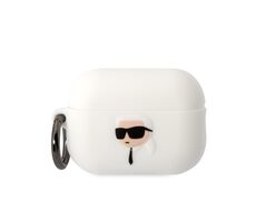 Karl Lagerfeld 3D Logo NFT Karl Head Silikónové Puzdro pre Apple Airpods Pre 2 biela