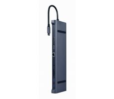 Gembird A-CM-COMBO10-01 / HUB 10V1 / HDMI / VGA / USB-A / USB-C / RJ45 / 3.5mm / čítačka kariet