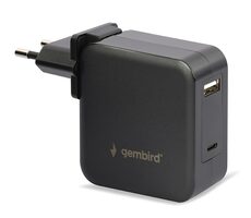 Gembird NPA-PD60-01 čierna / univerzálny adaptér do siete / 60W / USB-C / USB-A
