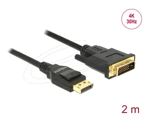 DeLock Kábel DisplayPort 1.2 (M) - DVI 24+1 (M) 2m čierna / pasívna / 4K / 30 Hz