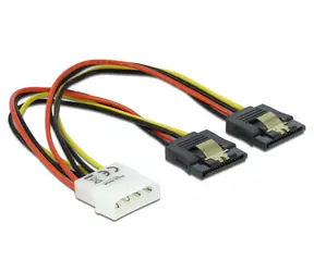 Delock Napájací kábel Molex 4 pin (M) - 2 x SATA 15 pin (F) kovová spona 0.2m