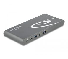 Delock Dokovacia stanica USB Type-C DP 1.4 sivá / trojitý displej 4K - HDMI/DisplayPort/USB/LAN/SD/PD 3.0