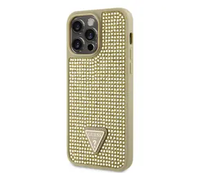 Guess Rhinestones Triangle Metal Logo Kryt pre Apple iPhone 14 Pro Max zlatá