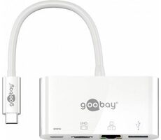 Goobay 62105 multiportový adaptér biela / 1x USB-C M na HDMI &amp; Ethernet &amp; USB-C &amp; USB-A