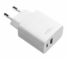 FIXED Sieťová nabíjačka 20W s USB-C &amp; USB výstupom biela / podpora PD a QC 3.0