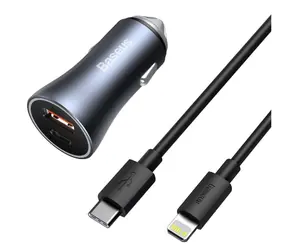 Baseus TZCCJD-B0G Nabíjačka do auta 5V + Kábel USB-C (M) - Lightning (M) / 1x USB-A / 1x USB-C / 40W