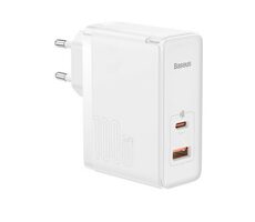 Baseus CCGP090202 GaN5 Pre Rýchlonabíjací adaptér biela / USB-C / USB-A / 100W / Kábel USB-C (M) - USB-C (M) 1 m 
