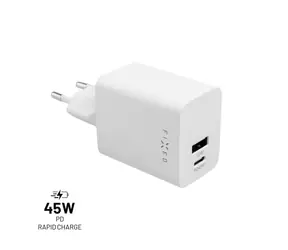 FIXED Mini Sieťová nabíjačka s USB-C a USB výstupom biela / Podpora PD / 45W