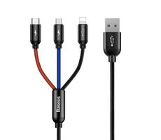 Baseus CAMLT-ASY01 Kábel USB-A (M) - USB-C (M) &amp; Lightning (M) &amp; Micro-USB (M) 0.3 m čierna