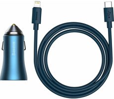 Baseus TZCCJD-03 Golden Contactor Pre nabíjačka do auta modrá / 1x USB-A / 1x USB-C / Kábel USB-C (M) - Lightning (M) 