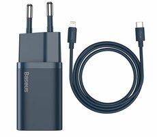 Baseus TZCCSUP-B03 Super Si Rýchlonabíjací adaptér modrá / 1x USB-C / 20W / Kábel USB-C (M) - Lightning (M)
