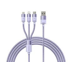 Baseus CAXS000005 Kábel USB-A (M) - Micro-USB (M) &amp; USB-C (M) &amp; Lightning (M) 1.2 m fialová