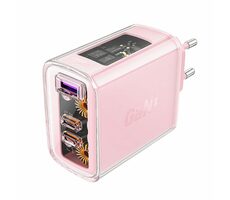 Acefast Exploration series PD65W GaN nabíjačka ružová / 2x USB-C / 1x USB-A / 65W